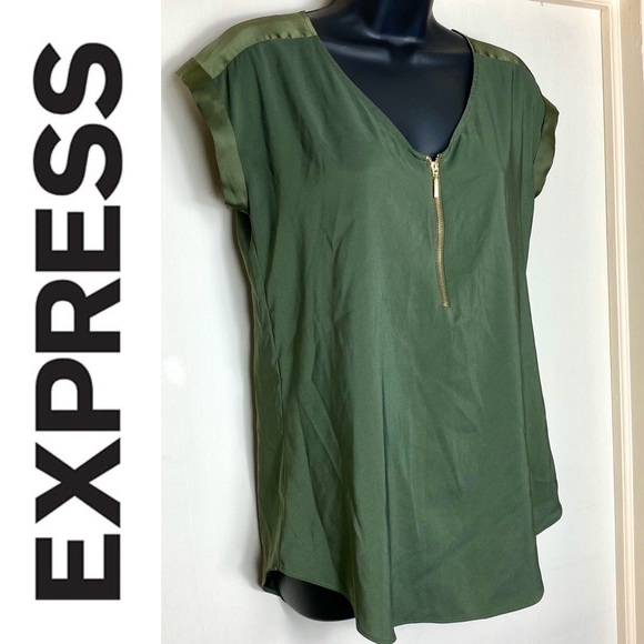 Express Tops - Express Green Short Sleeve Blouse With Zipper